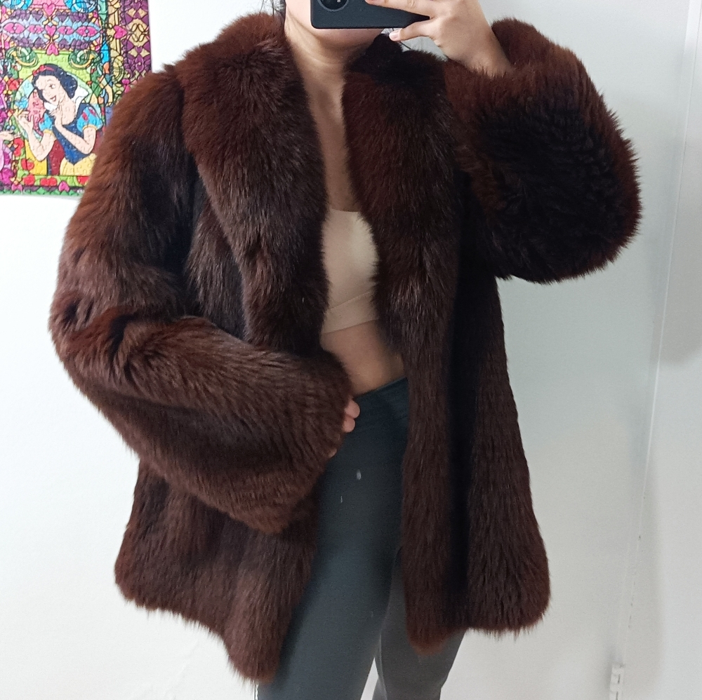 SOLD‼️Mary McFadden Designer  Brown Fox Fur Jacket Stroller Coat